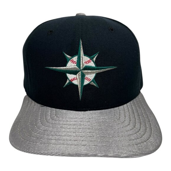 Vintage Seattle Mariners New Era Snapback Hat Cap Made In USA Satin Bill - Picture 1 of 9